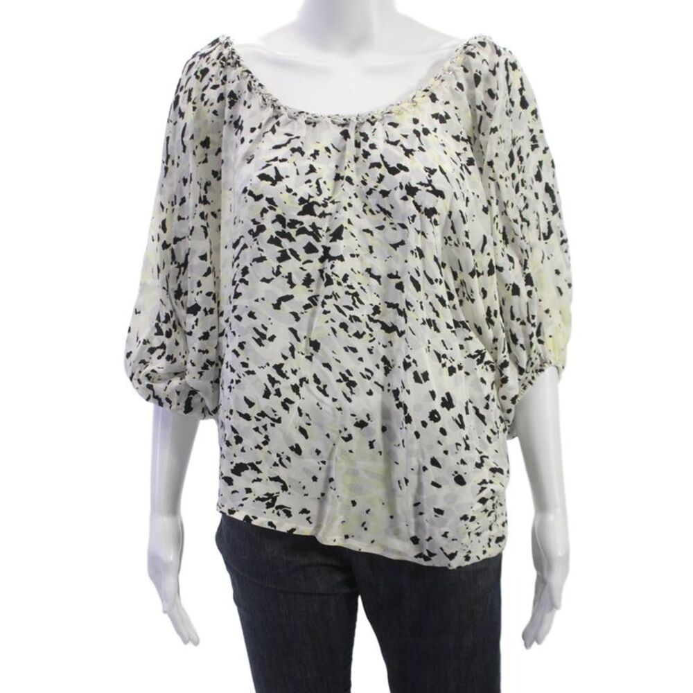 Chelsea Flower Womens Silk Scoop Neck Animal Print Blouse 3/4 Sleeve Size XS